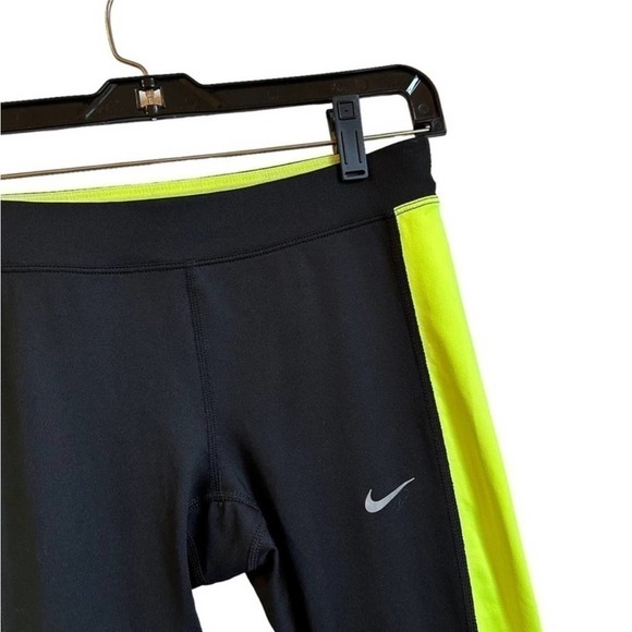 NIKE Dri Fit Black & Volt Ankle Zip Leggings - Picture 3 of 9